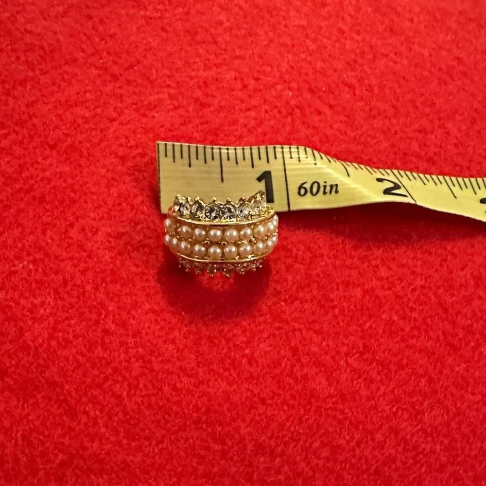 Joan Rivers RARE Stamped Pearl and CZ Half Hoop Clip On Earrings